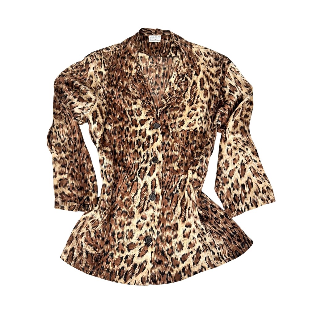 Vintage 70s 80s Papillon Paula Carbone Neiman Marcus 100% Silk Leopard Print Blo